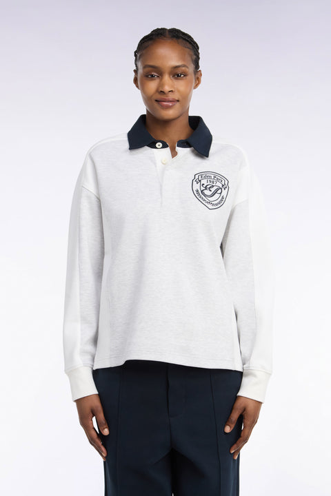 Sweatshirt unisexe à col maillot en interlock gris et découpes contrastées coupe loose - Image 3