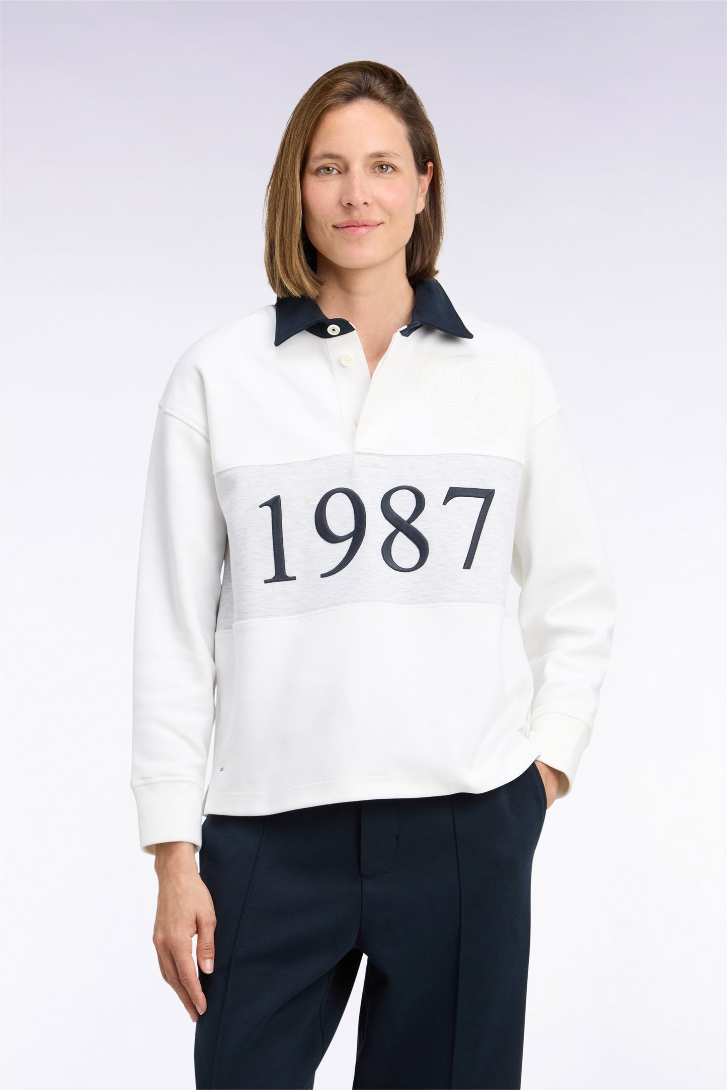 Sweatshirt unisexe en interlock écru chiné coupe loose