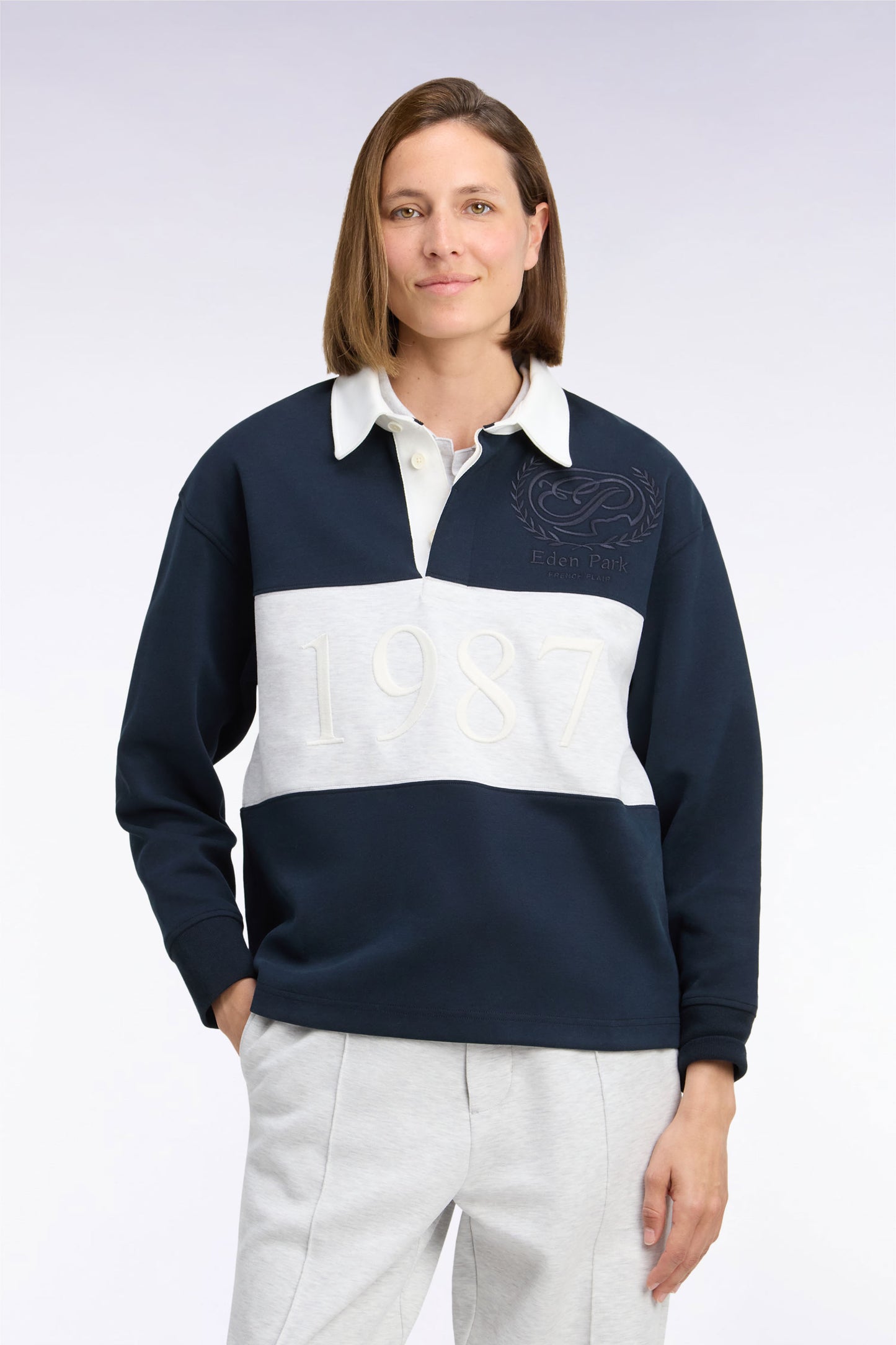 Sweatshirt unisexe en interlock marine chiné coupe loose
