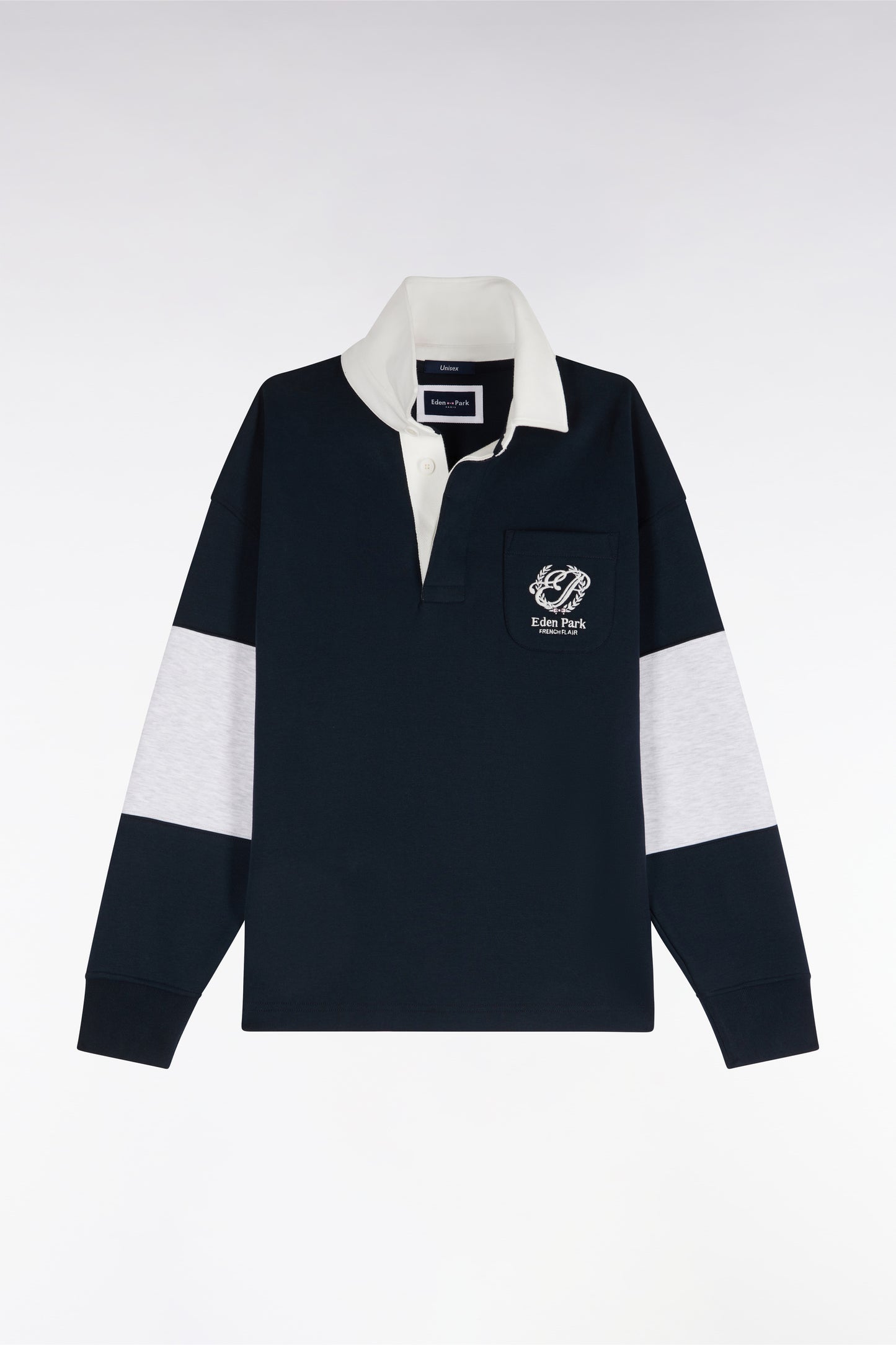 Sweatshirt unisexe à col maillot en interlock marine broderies héritage coupe loose