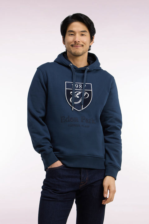 Gray cotton fleece hooded sweatshirt with heritage embroidery, straight cut - Image 3