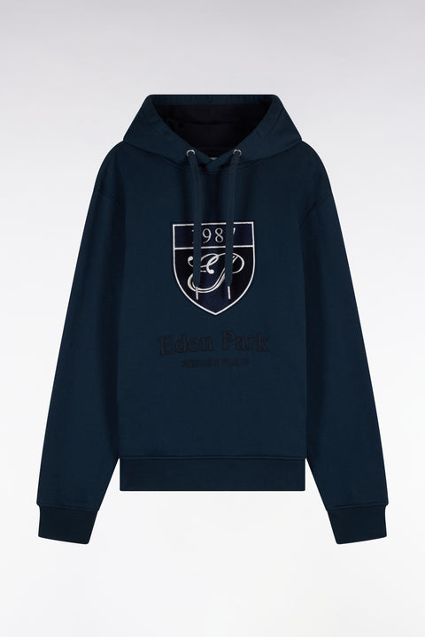 Gray cotton fleece hooded sweatshirt with heritage embroidery, straight cut - Image 2