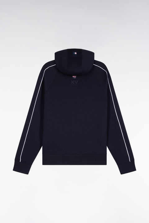 Sweatshirt à capuche zippé à parmenture matelassée marine XV de France coupe droite - Image 1