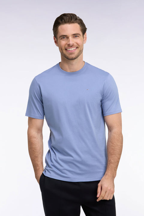 T-shirt manches courtes col rond en coton bleu coupe droite - Image 3