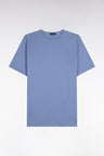 Short-sleeved round-neck t-shirt in blue cotton, straight cut