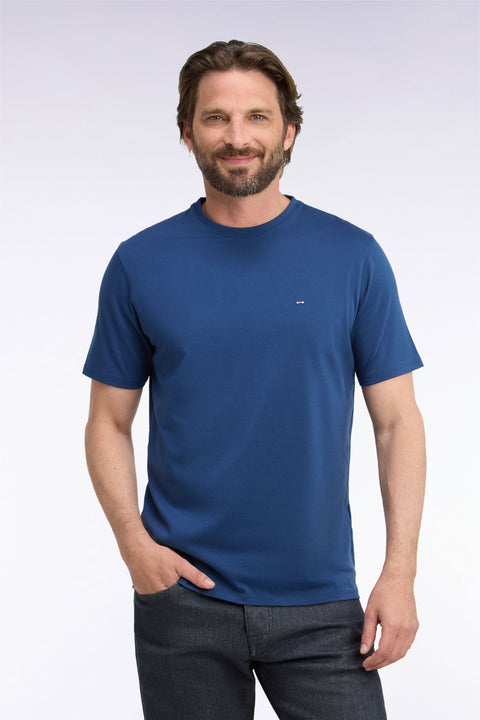 T-shirt manches courtes col rond en coton marine coupe droite - Image 3