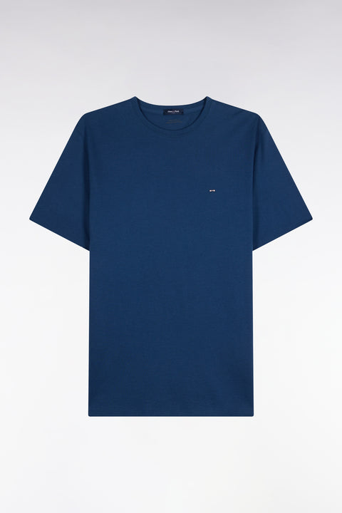 T-shirt manches courtes col rond en coton marine coupe droite - Image 2