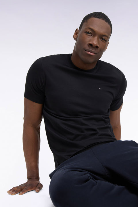 T-shirt manches courtes en coton noir coupe droite nœud papillon - Image 1