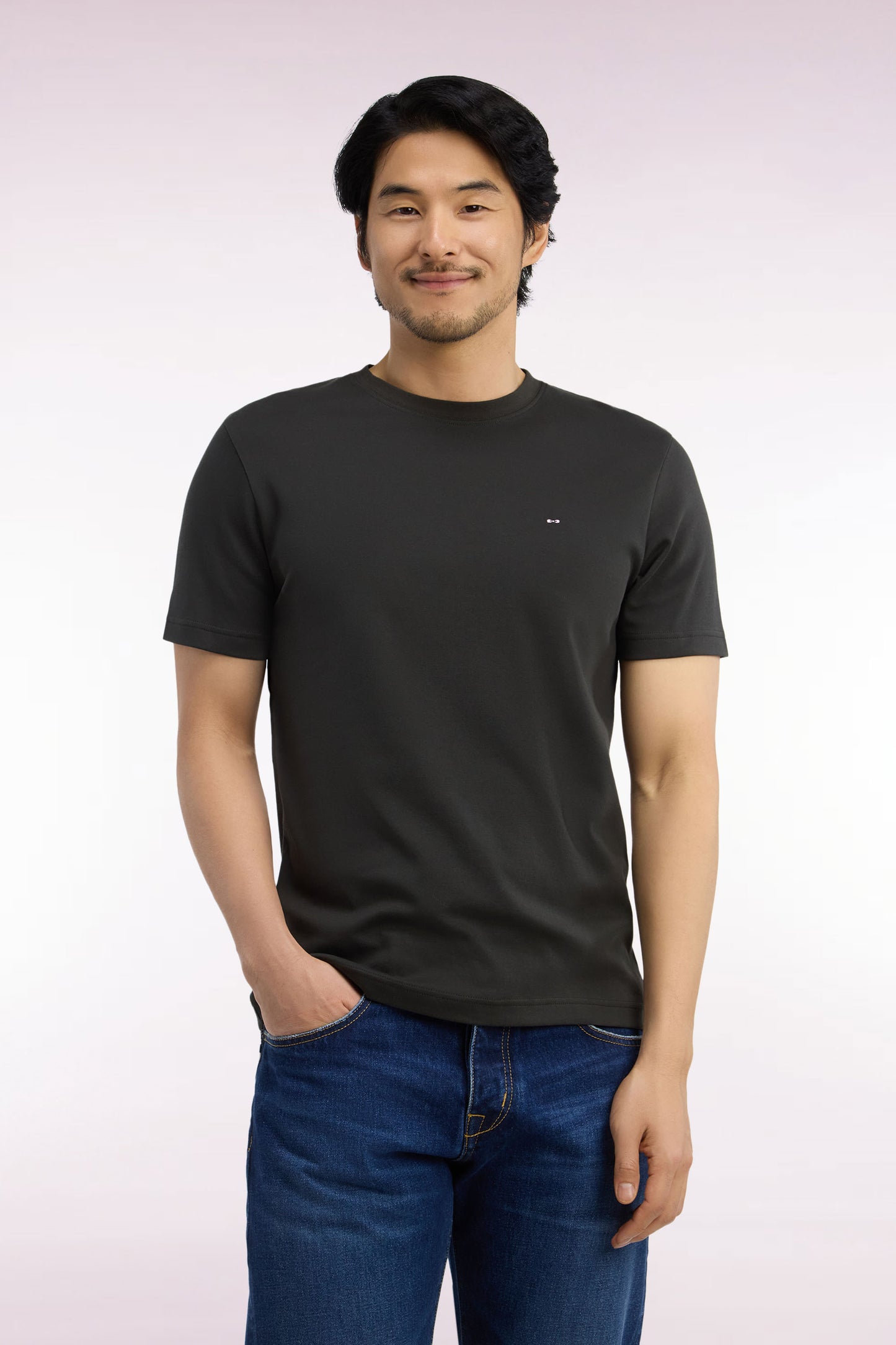 T-shirt manches courtes en coton kaki coupe droite