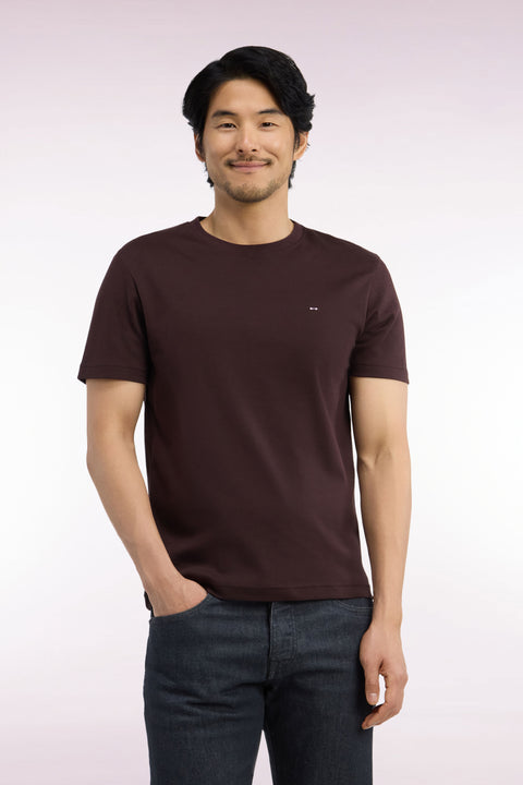 T-shirt manches courtes en coton marron coupe droite - Image 3