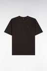 Unisex short-sleeved round-neck t-shirt in khaki mercerized cotton, loose fit