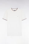 Short-sleeved straight-cut striped ribbed ecru cotton T-shirt