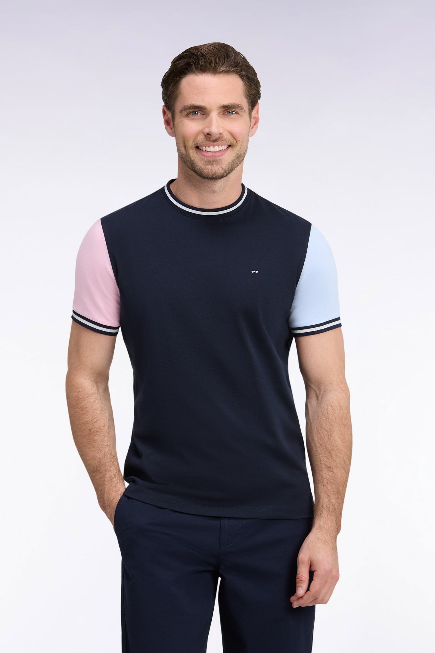 T-shirt manches courtes en coton tricolore coupe droite