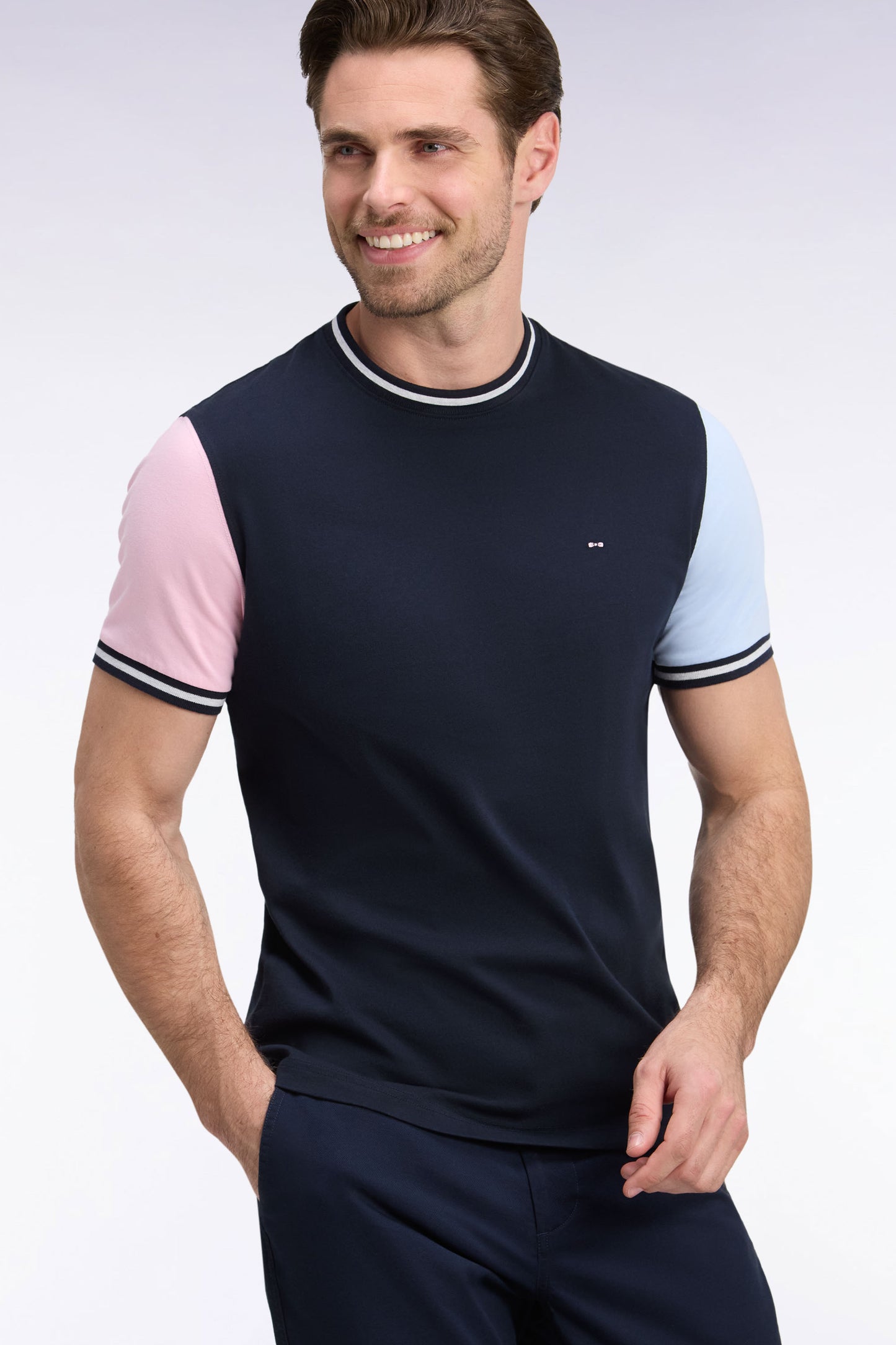 T-shirt manches courtes en coton tricolore coupe droite