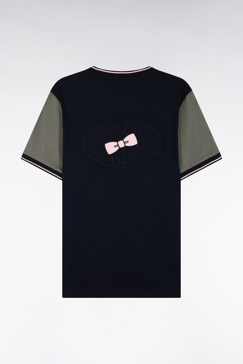 T-shirt manches courtes marine à manches vert olive coupe droite - Image 2