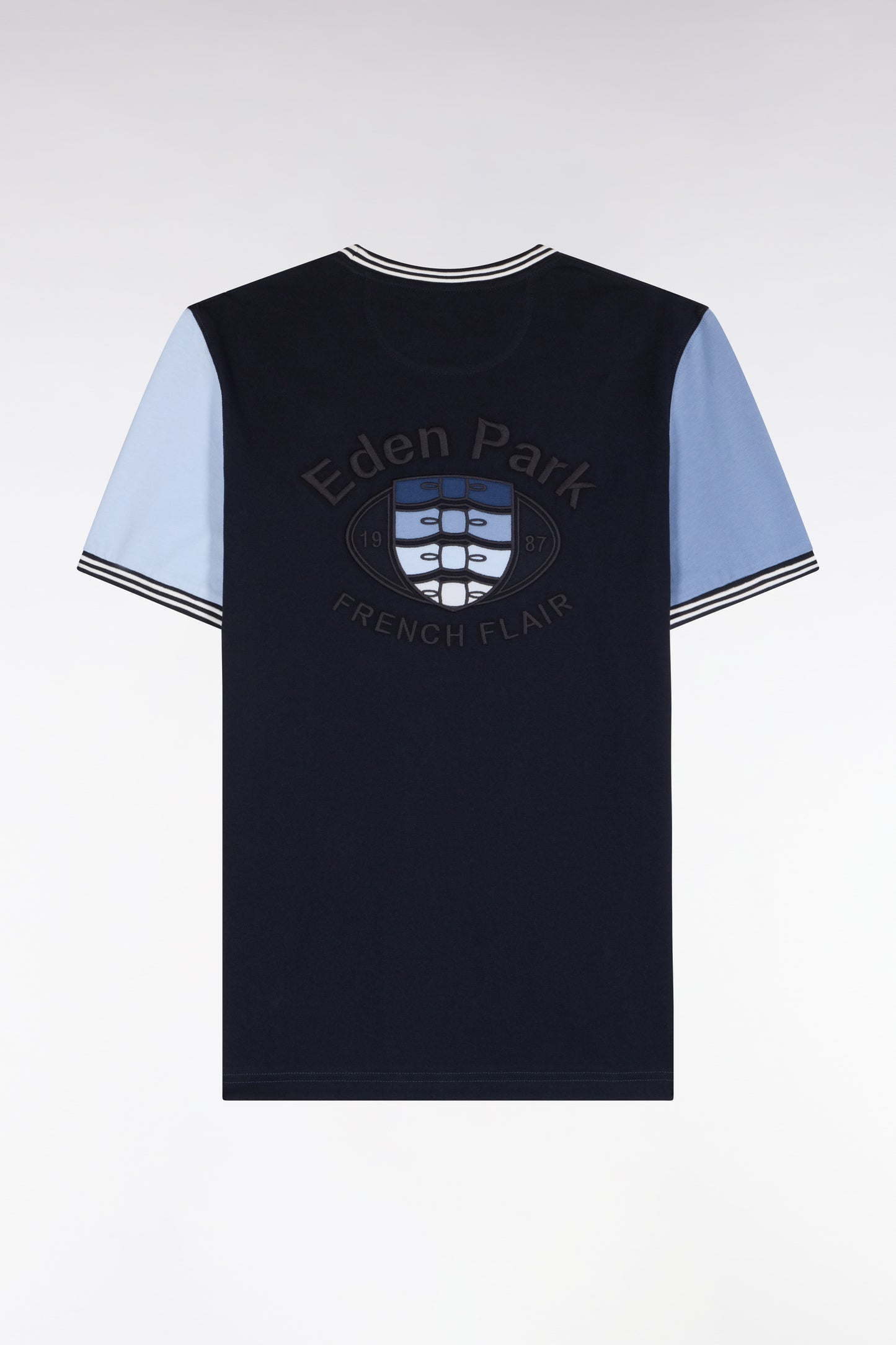 T-shirt à manches courtes bicolore bleu coupe droite