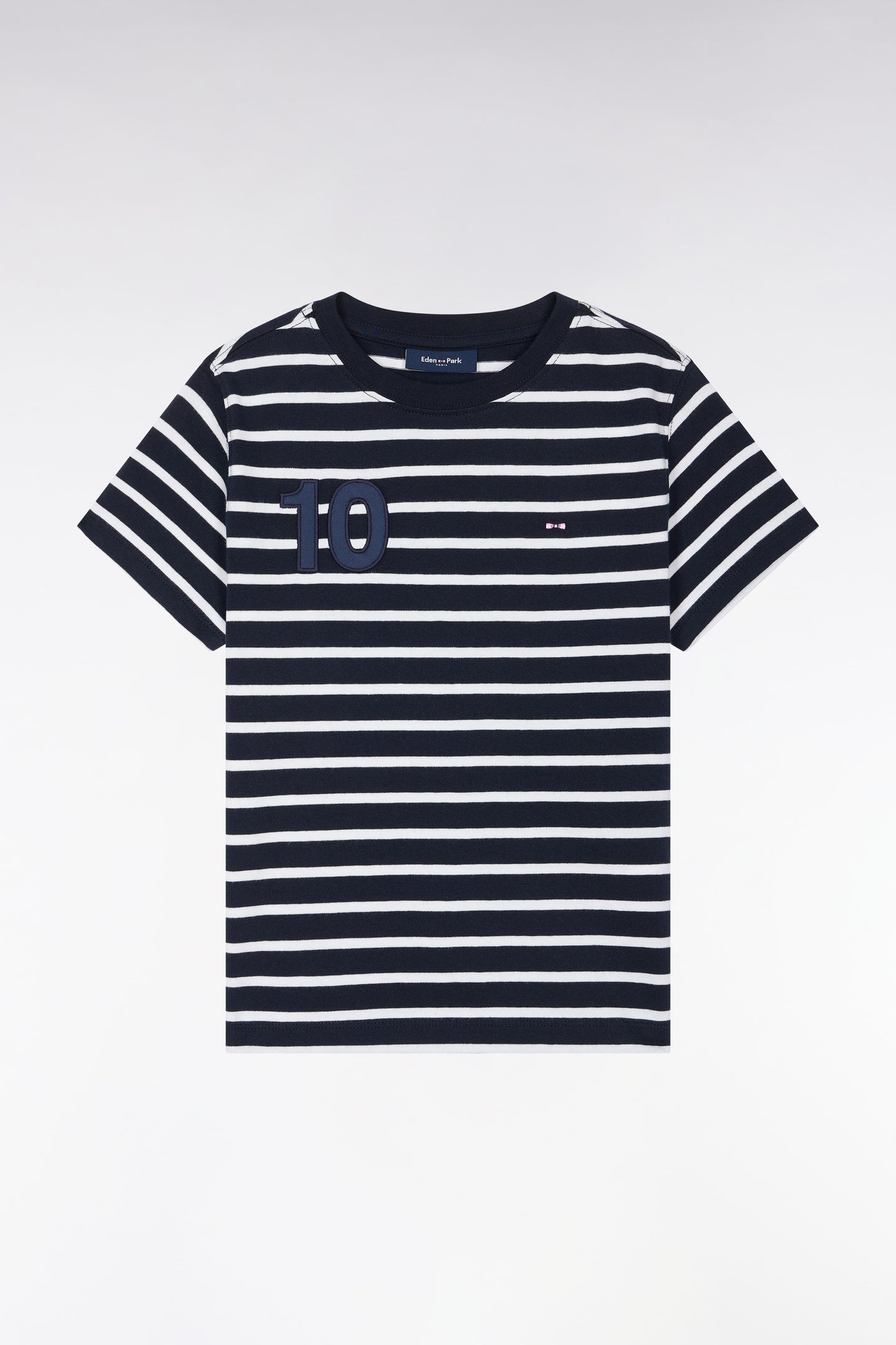 T-shirt manches courtes rayé en coton marine et blanc coupe droite