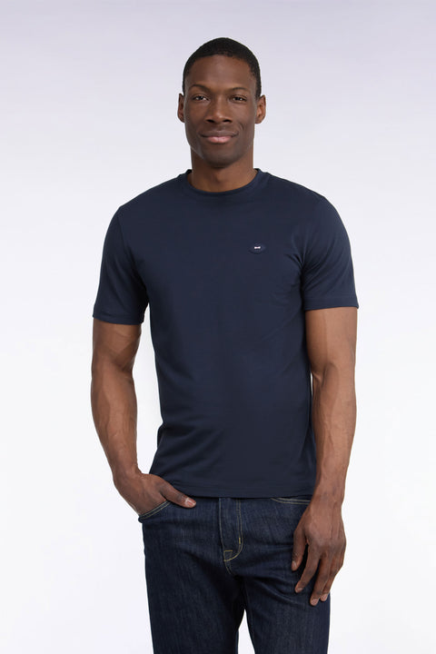Short-sleeved navy straight-cut t-shirt - Image 3