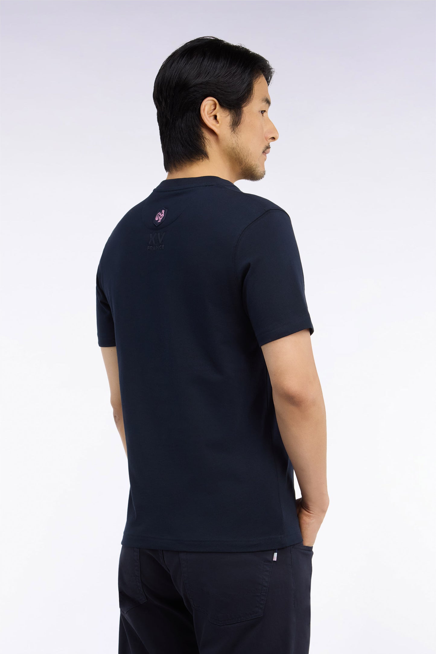 T-shirt manches courtes en coton marine sérigraphie XV de France coupe droite