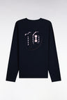Long-sleeved straight-cut navy cotton T-shirt