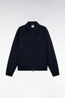 Straight cut navy nylon jacket with ribbed edges