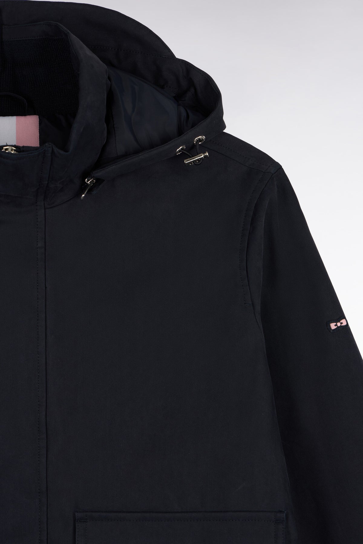 Blouson bimatière marine à capuche amovible coupe droite