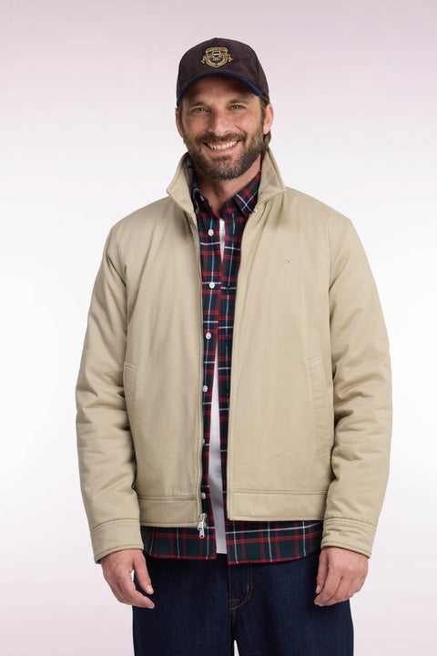 Straight cut beige stretch cotton jacket - Image 3