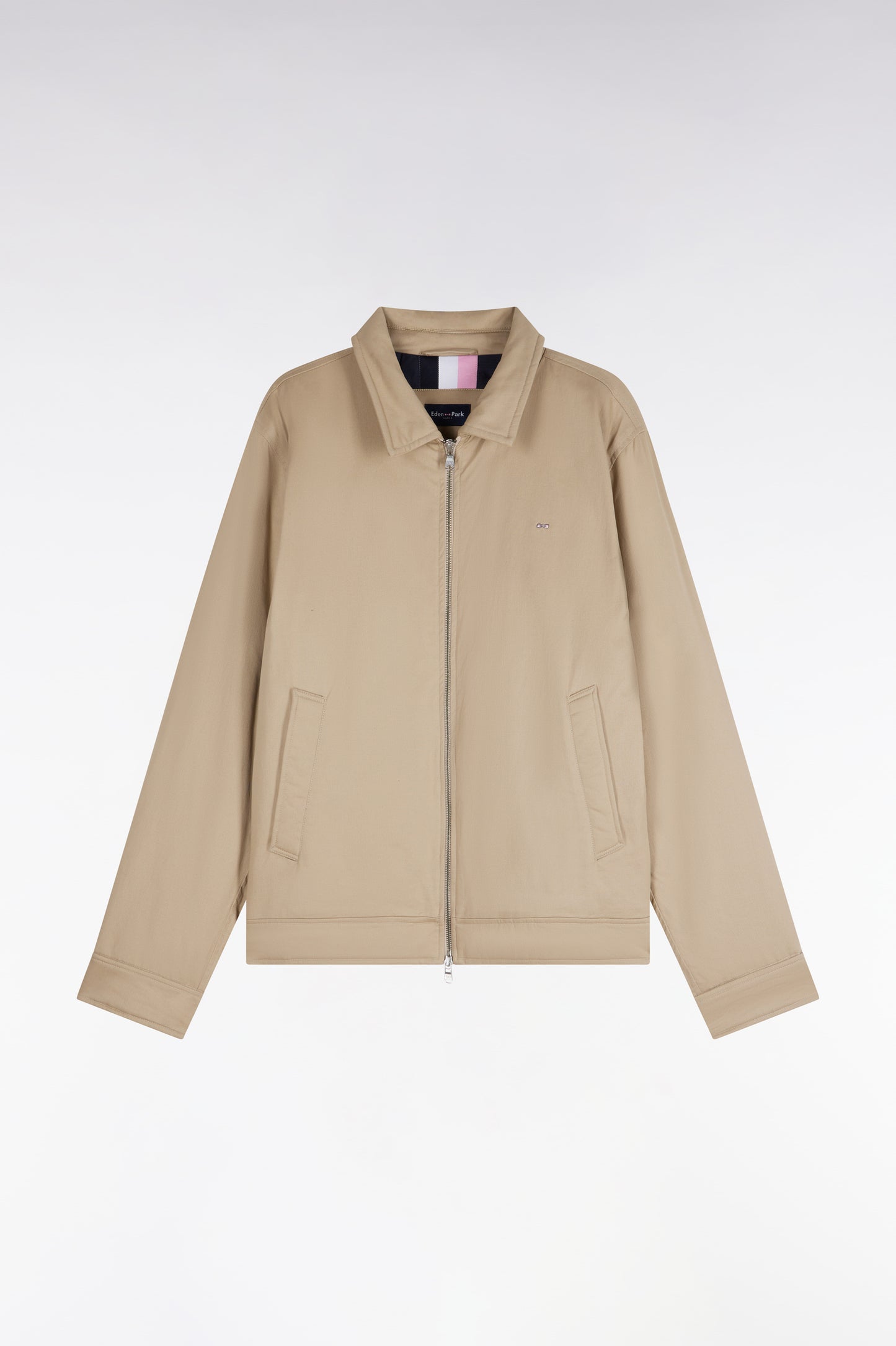 Blouson en coton stretch beige coupe droite