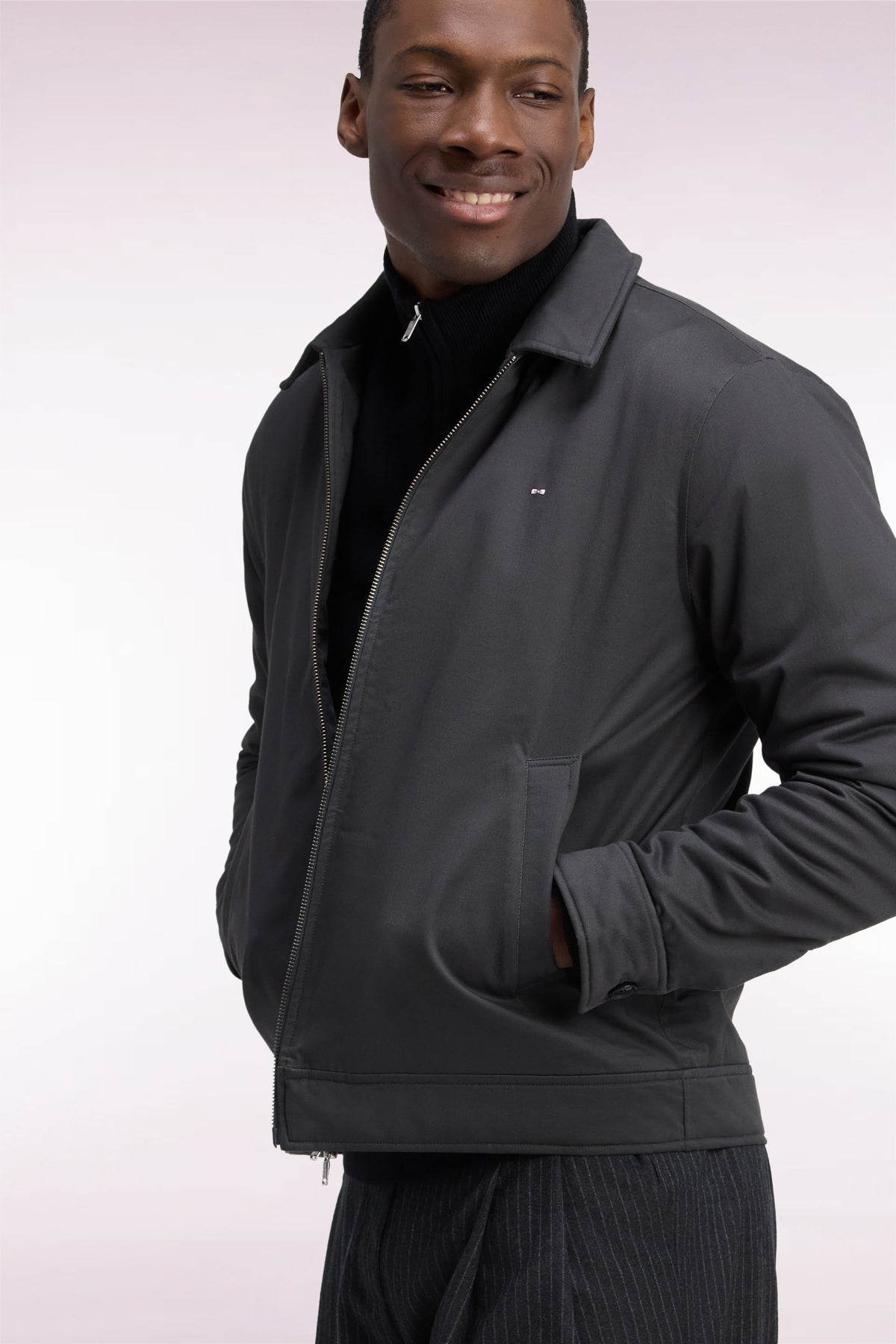 Straight cut khaki stretch cotton jacket
