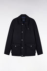 Short straight cut navy flannel parka