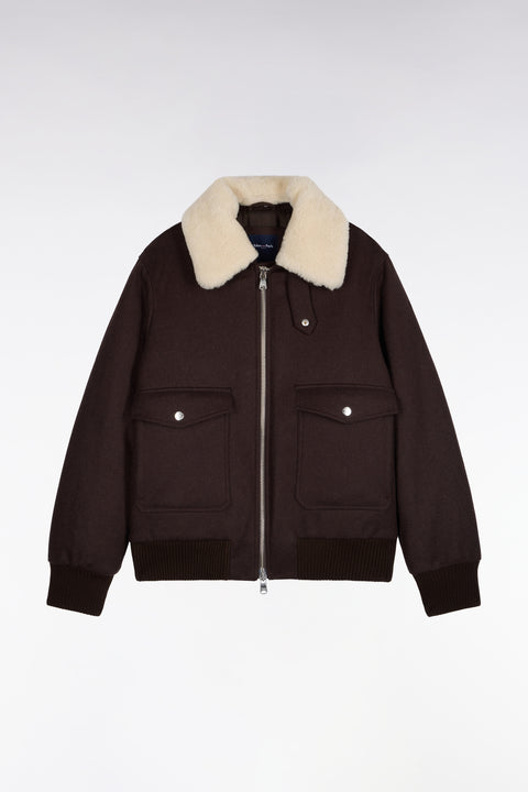 Brown knit jacket with shearling collar - Image 2