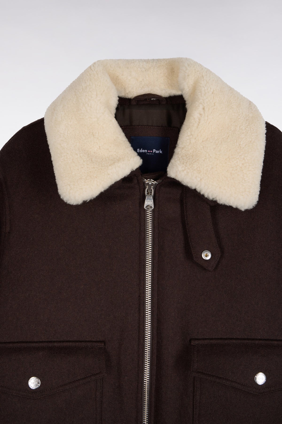 Brown knit jacket with shearling collar