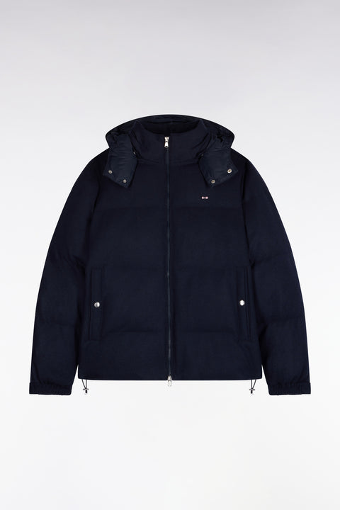 Navy flannel down jacket with removable hood - Image 2