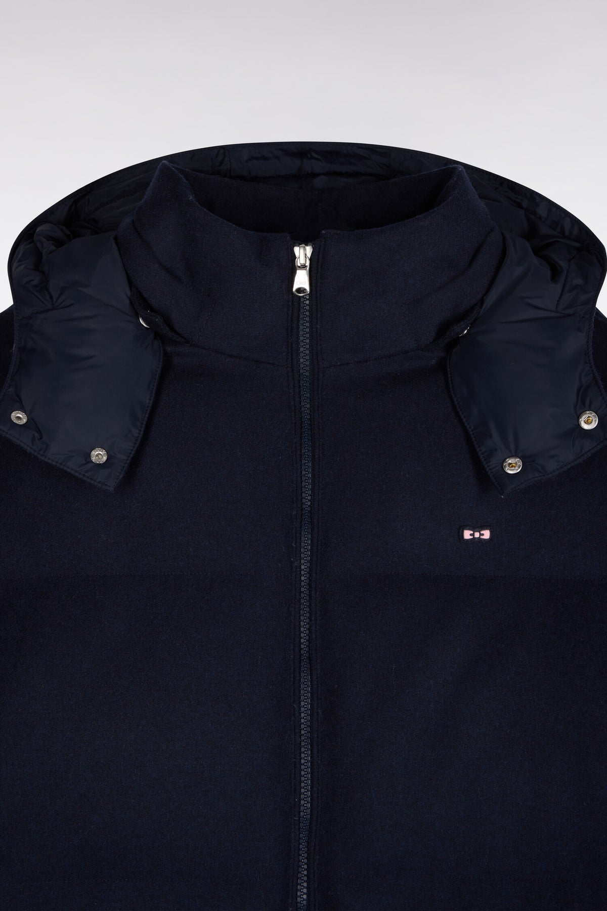 Navy flannel down jacket with removable hood