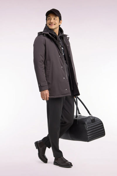 Brown nylon raincoat with removable hood