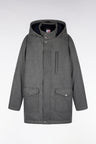 Gray flannel-style parka
