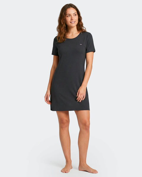 Plain nightie in navy stretch Tencel - Image 1