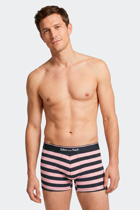 Pack of 2 plain and striped stretch cotton jersey boxers in navy and pink - Image 2