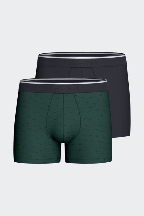 Lot de 2 boxers en jersey de coton stretch unis et imprimés vert - Image 1