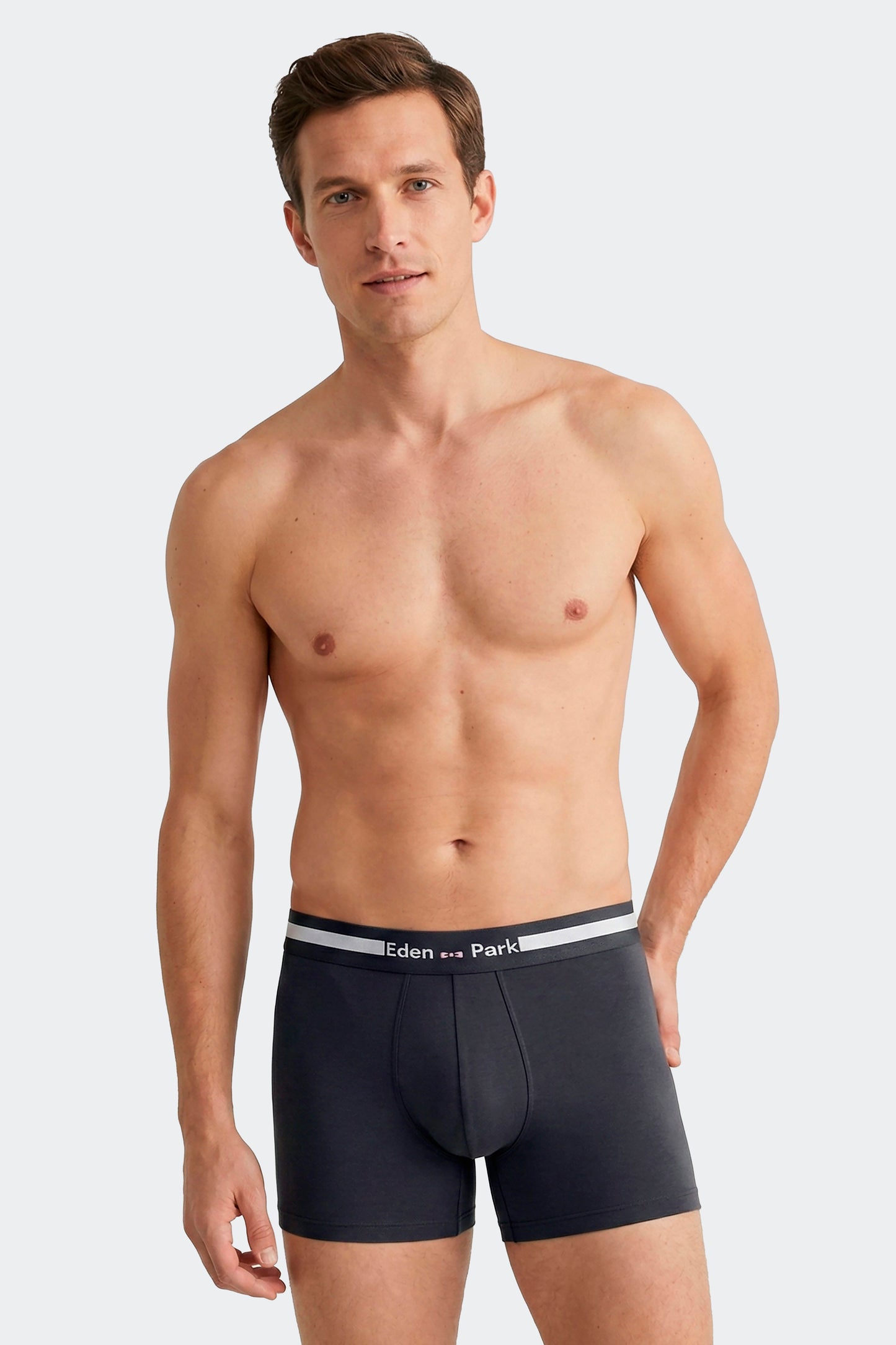 Lot de 2 boxers en jersey de coton stretch unis et imprimés marine et ciel