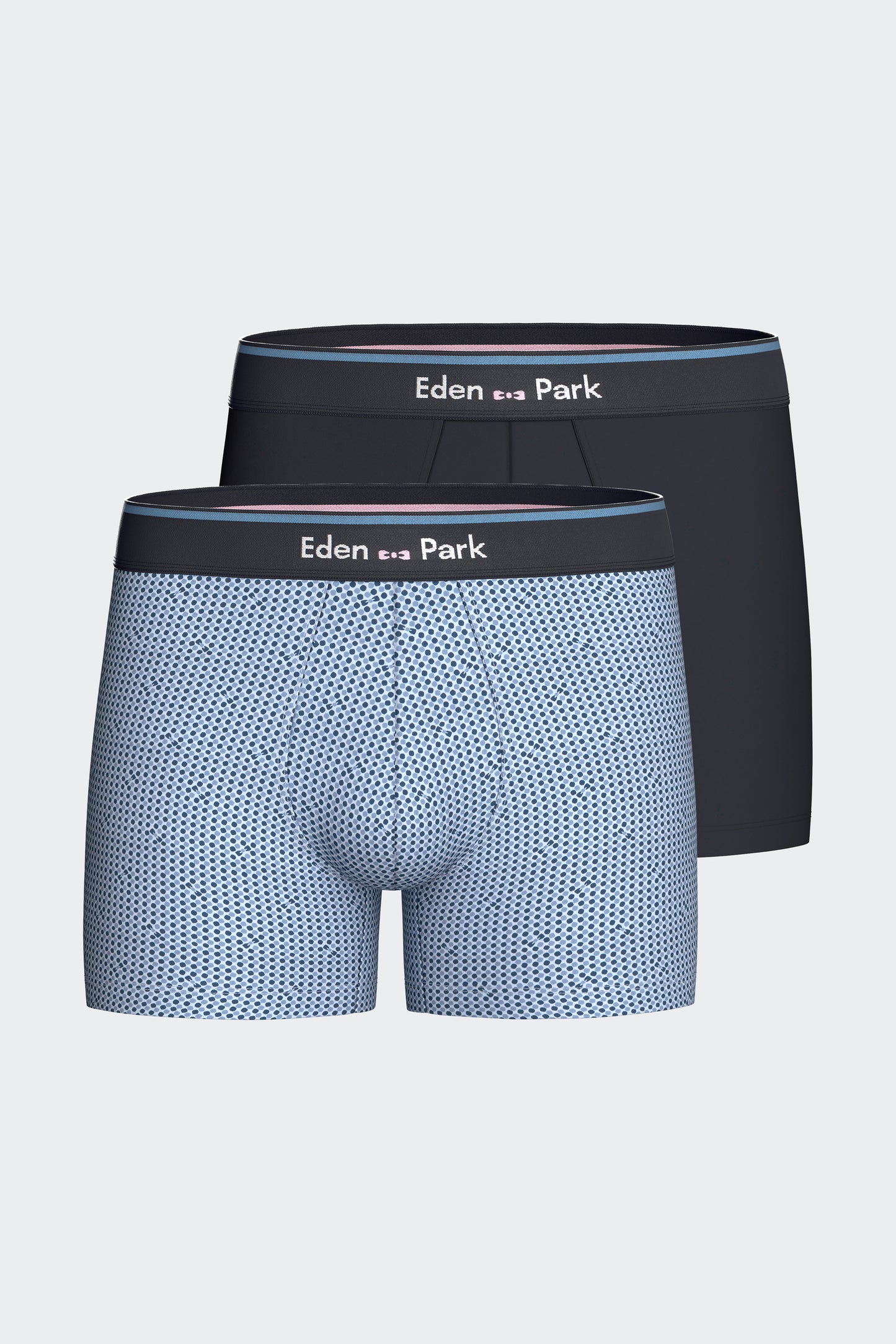 Lot de 2 boxers en jersey de coton stretch unis et imprimés marine et ciel