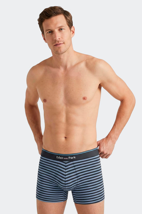 Lot de 2 boxers en jersey de coton stretch unis marine et rayures ciel - Image 2