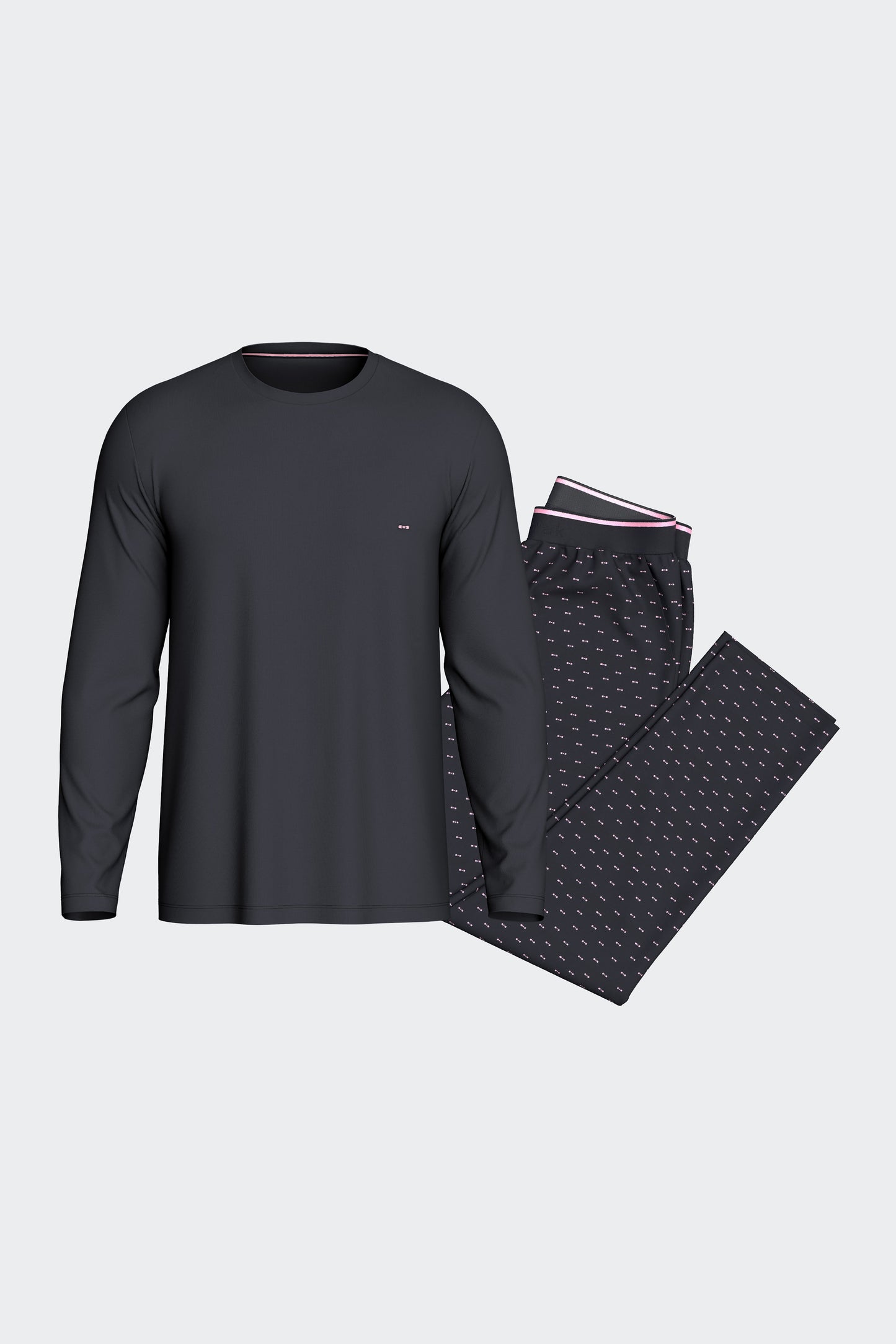Ensemble pyjama long en coton T-shirt uni marine et pantalon imprimé nœuds papillon