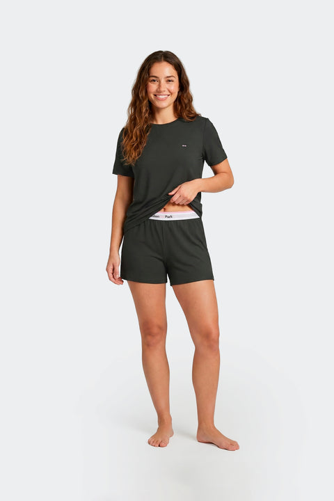 Short pajamas set in black stretch Tencel - Image 2