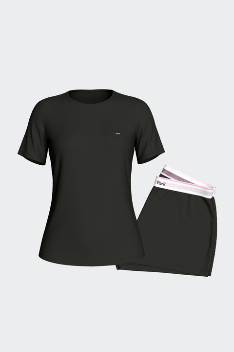 Short pajamas set in black stretch Tencel - Image 1