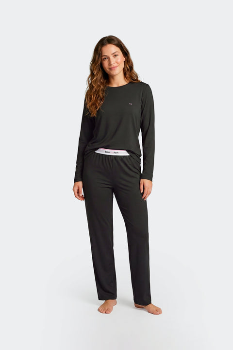 Long pajamas set in navy stretch Tencel - Image 2