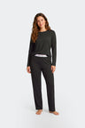 Long pajamas set in navy stretch Tencel