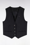 Blazer jacket with striped sleeves in black stretch wool, oversized cut