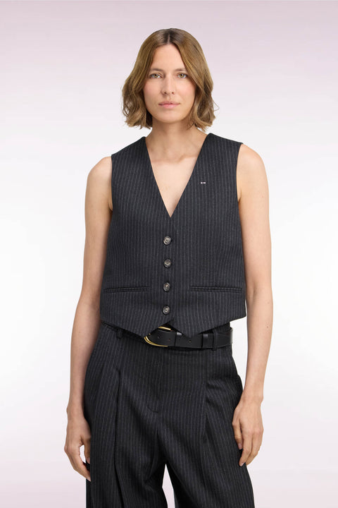 Gilet de costume en laine stretch noir rayé - Image 3