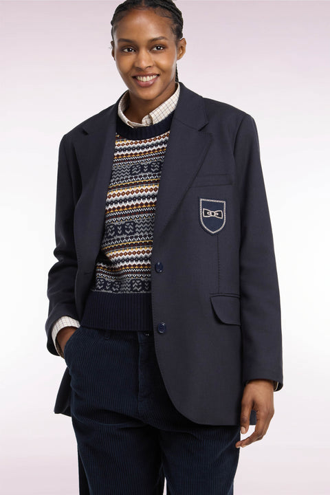 Veste blazer marine coupe oversized badge écusson - Image 1